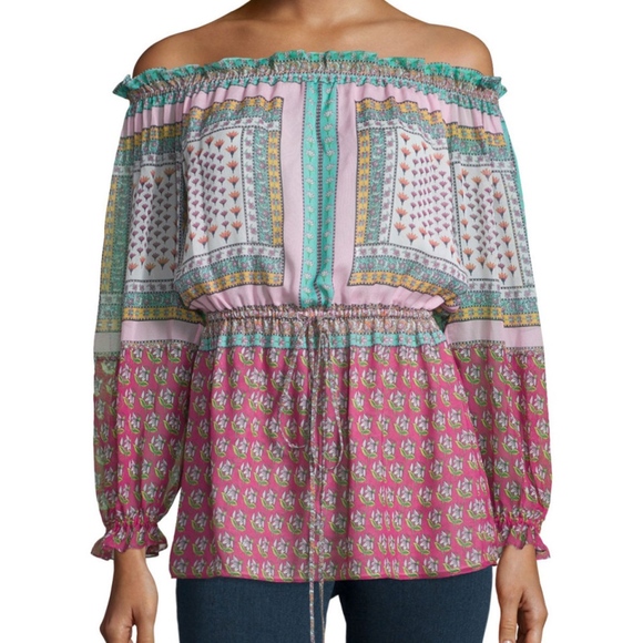 Diane Von Furstenberg Tops - DVF Camila Zen Scarf Off-The-Shoulder Silk Blouse